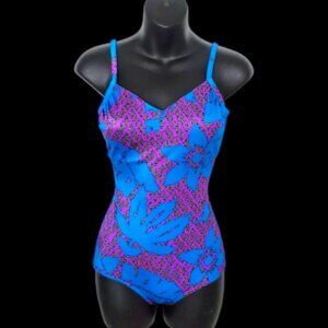 Vintage PERFECTION FIT by ROXANNE One-Piece Swimsuit Bold Tropical Print Size S